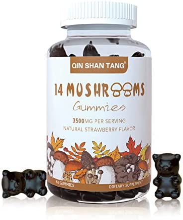 QIN SHAN TANG Mushroom Gummies – 14 Mushrooms Extract Supplement, 60 Gummies