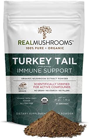 Real Mushrooms Turkey Tail Mushroom Extract Powder (45 Servings) Turkey Tail Mushroom for Immune System Support & Overall Wellbeing – Organic, Vegan, Non-GMO Turkey Tail Mushroom Powder