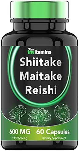 Reishi, Maitake, & Shiitake Mushroom Complex Supplement (60 Capsules x 600 MG) | Natural Beta Glucan Supplement | Powerful Mushroom Powder Extract | Non-GMO | Gluten, Nut, & Dairy-Free | by TNVitamins