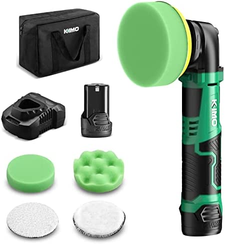 KIMO Cordless Car Buffer Polisher Kit w/1 Hour Fast Charger, 5 Variable Speeds, 4-INCH Small Buffer Polisher for Car Detailing, 4 Pads for Car Waxing/Scratch Removing/Home Appliance Polishing