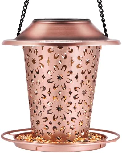 Bird Feeders for Outdoors Hanging Solar Bird Feeder Garden Lantern for Outside Patio Decoration Gift for Wild Bird Lovers Metal Easy to Clean and Fill