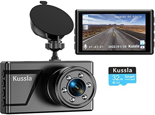 Dash Cam with 32GB SD Card, Kussla 1920P Dash Camera for Cars, Super Night Vision Car Camera, 170° Wide Angle Dashcam, 3” IPS Screen, Loop Recording, WDR, G-Sensor, Parking Monitor, Motion Detection