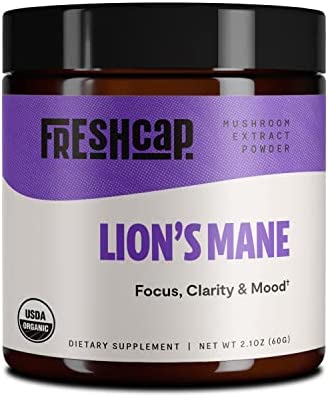 FreshCap, Lion’s Mane Mushroom Brain and Focus Powder – Organic – 60 g- Supplement – Mental Clarity and Focus – Add to Coffee/Tea/Smoothies-Real Fruiting Body No Fillers (60 Gram)