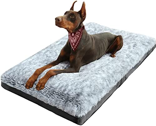 KISYYO Dog Beds for Large Dogs Fixable Deluxe Cozy Dog Kennel Beds for Crates Washable Dog Bed, 36 x 23 x 5 Inches, Grey