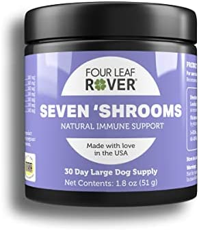 Four Leaf Rover: Seven ‘Shrooms- Immune Supporting Organic Mushroom Complex for Dogs – 15 to 60 Day Supply, Depending on Dog’s Weight – Rich in Beta Glucans – Grown on Wood – Vet Formulated