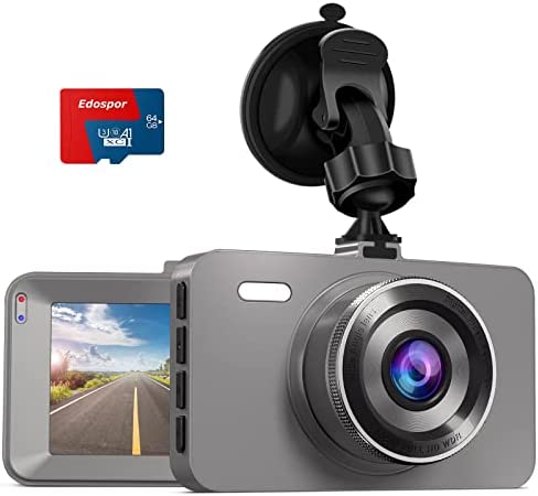 Edospor Dash Cam for Cars with 64G SD Card, 3” IPS Screen Car Camera, 176° Wide Angle Dash Camera, 1080P FHD Dashcam with IR Night Vision, Loop Recording, Parking Mode, G-Sensor, WDR