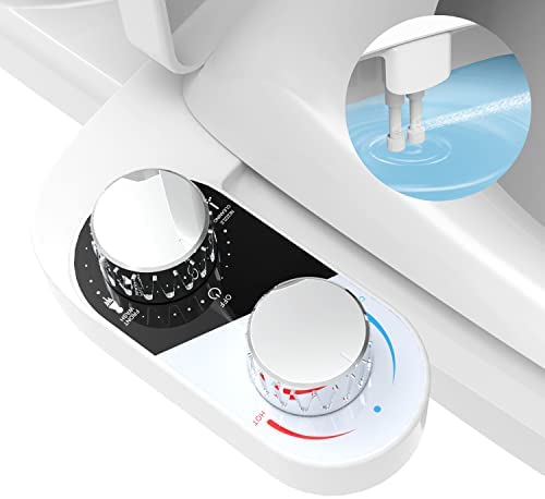 Bidet Attachment for Toilet, Dual Nozzle Sprays Adjustable Hot&Cold Water, Self-Cleaning and Retractable Nozzle, Toilet Seat Bidet Attachment for Rear, Feminine Wash