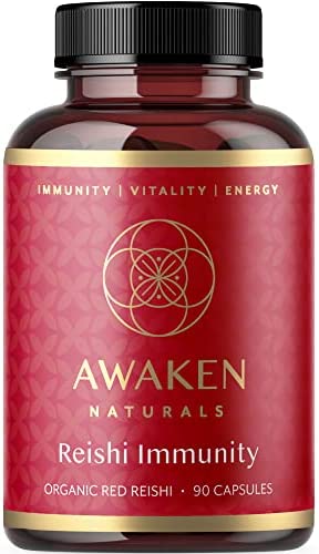 Awaken Naturals Organic Red Reishi Mushroom Capsules, Reishi Mushroom 10-1 Extract, Immune System Booster, Increase Energy, 90 Capsules