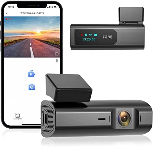 WOLFBOX 2.5K Dash Cam WiFi, 1600P Dash Camera for Cars, Full HD i03 Car Camera Front, Dashcam with Loop Recording, APP Control, Night Vision, 24 Hours Parking Monitor, Support 64GB Max