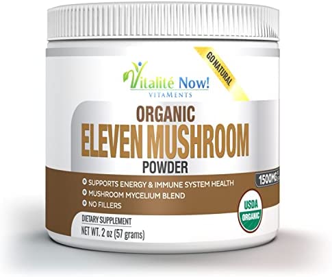 Organic 11 Mushroom Powder – USDA Certified – Lion’s Mane, Reishi, Cordyceps, Maitake, Shiitake, Turkey Tail, Chaga, Zhuling, Wood Ear, Poria Cocos, Hime-Matsutake – Immunity & Energy, No filler