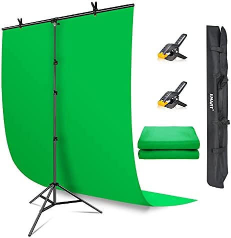 EMART Green Screen Backdrop with Stand, 5×7 ft Collapsible Greenscreen with Portable T-Shaped Background Support Kit, 5×8.5 ft Adjustable Stand for Streaming, Gaming, Zoom