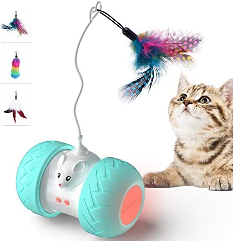 BurgeonNest Interactive Cat Toys for Indoor Cats, Automatic Kitten Toys Electronic with Mouse and 3 Feathers for Cats to Play Alone and Exercise 2 Speeds 3 Modes USB Charging