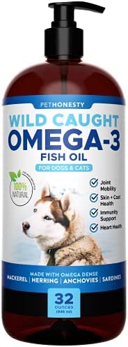 PetHonesty Omega 3 Fish Oil for Dogs – Salmon Oil for Dogs – Natural EPA + DHA Fatty Acids, May Reduce Shedding & Itching- Supports Immunity, Hip Joint, Brain & Heart Health – (32oz Liquid)