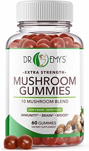 Dr. Emy’s Mushroom Gummies for Women & Men,Anti Aging,Brain Support,Immunity Support,Energy Support.Mushroom Supplement-10 Mighty Mushrooms. Gelatin Free Vegan 60 Ct Each (1)