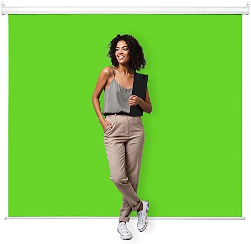 KHOMO GEAR Green Screen 84 x 84 inch – Extra Large Pull Down Projector Green Screen Backdrop – Durable Height-Adjustable – Multiple Hanging Options – Portable Collapsible Roll Down Projector Screen