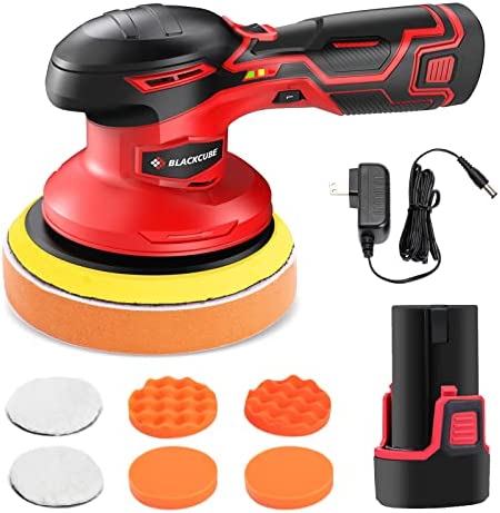 BLACKCUBE Cordless Car Buffer Polisher with 12V 2000mAh Lithium Rechargeable Battery, 6 Variable Speed, Wireless Buffer Polisher Kit for Car Detailing/Car Scratch Repairing