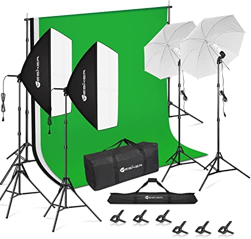 Yesker Photography Lighting Kit 8.5 x 10 ft Background Support System Umbrellas Softbox Continuous Lighting Kit for Photo Shoot Studio Portrait, Product and Video Recording Photography