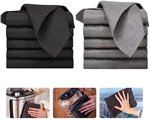 OUKPANE 10Pcs Thickened Magic Cleaning Cloth, Microfiber Magic Streak Free Miracle Cleaning Cloth,Reusable Cleaning Rag for Windows,Mirror,Glass,Car.(Gray+Black)