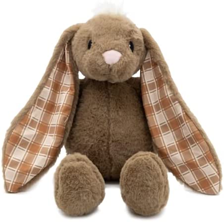 Plushible Easter Bunny Stuffed Animal – Basket Stuffers, Brown 14 Inch Bunnies with Long Ears, Plaid Details – Soft Plushie Toys – Plush Animals for Baby, Girls, Kids Gifts