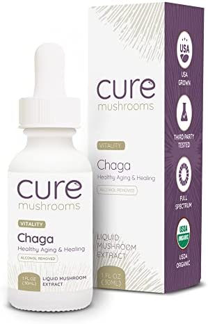 CURE MUSHROOMS Chaga Tincture – Organic Supplement Drops – Aids Vitality, Healthy Aging, & Healing – Extract – 30-60 Servings (Chaga – Glycerite)