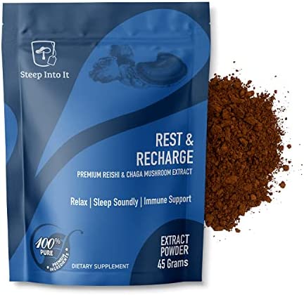 Steep Into It Organic Reishi and Chaga Mushroom Powder Supplement – Reishi Mushroom Extract for Stress Relief, Sleep and Immune Support (45g, 30 Servings) – Rest & Recharge