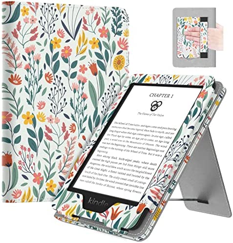 MoKo Case Fits All-New 6″ Kindle (11th Generation, 2022 Release)/ Kindle (10th Gen,2019)/Kindle (8th Gen, 2016), Ultra Lightweight PU Shell Cover with Auto Wake/Sleep for Kindle 2022, Flowers