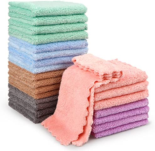 HOMEXCEL 24 Pieces Coral Velvet Cleaning Cloths,Soft Reusable Microfiber Cloths, Highly Absorbent Cleaning Rags for Home, Kitchen, Bathroom, Cars and More 7X9(6 Colors)