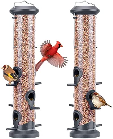 Kingsyard 2 Pack Tube Bird Feeders for Outdoors Hanging, Premium Hard Plastic Bird Feeder with 6 Feeding Ports, Weatherproof & Steel Hanger, Attracting for Wild Birds (Black)