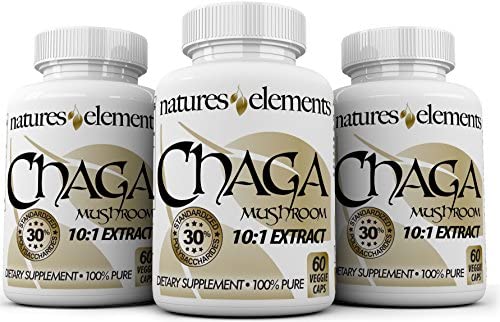 Natures Elements Chaga Mushroom for Immune Support – Pack of 3 – Super Antioxidant – Standardized 10:1 Extract – 30% Polysaccharides – 3 Month Supply – 500mg Veggie Caps