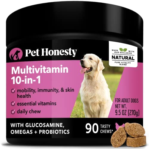 PetHonesty 10 in 1 Dog Multivitamin – Glucosamine Essential Dog Supplements & Vitamins – Glucosamine Chondroitin, Probiotics, Omega Fish Oil – Dogs Health & Heart- Dog Health Supplies (Chicken)