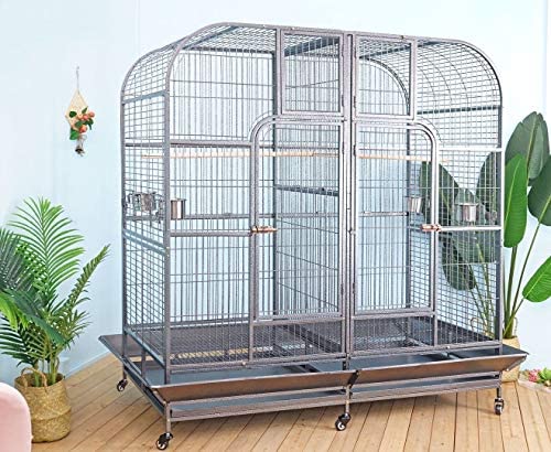 Double Cage with Center Divider for Bird Parrot Aviary W64xd32xh73