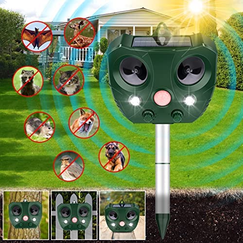Animal Repeller Ultrasonic,Solar Pest Animal Repellent Outdoor Cat Repellent with Motion Sensor and Flashing Lights,Animal Deterrent Devices Outdoor,Squirrel Repellent Ultrasonic Solar for Yard