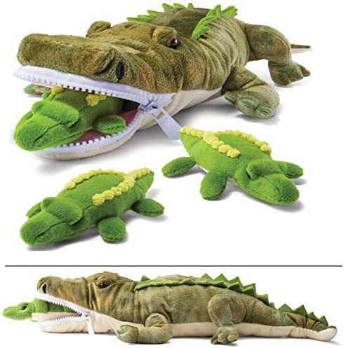 PREXTEX 24″ Large Alligator Stuffed Animal with 3 Baby Alligators Plush Toy – Big Plush Alligator Zippers 3 Small Stuffed Animals for Boys & Girls – Plush Toys for Kids 3-5