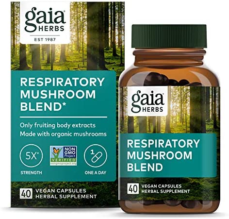 Gaia Herbs Respiratory Mushroom Blend – Immune Support Herbal Supplement to Help Maintain Overall Lung and Respiratory Health – WIth Reishi and Cordyceps* Mushrooms – 40 Vegan Capsules (40-Day Supply)