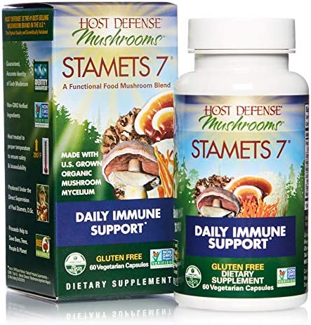 Host Defense, Stamets 7 Capsules, Daily Immune Support, Mushroom Supplement with Lion’s Mane and Reishi, Unflavored, 60