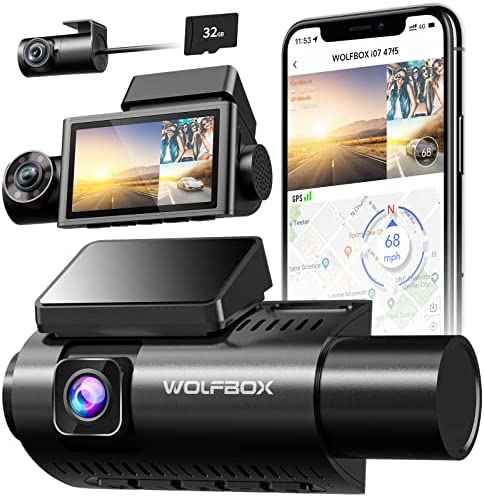 WOLFBOX i07 Dash Cam, 3 Channel Dash Cam with WiFi GPS, 4K+1080P Dash Camera Front and Inside, 2.5K 1600P+1080P+1080P Dashcam Front Rear and Cabin, 3″ LCD Super IR Night Vision, Smart Parking Monitor