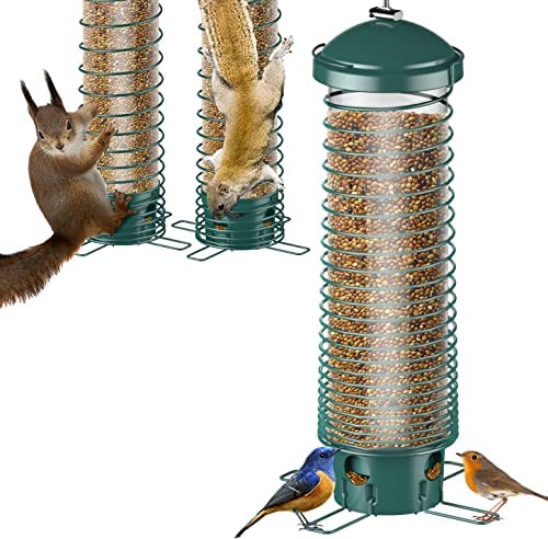 Bird Feeders for Outdoors Hanging, Squirrel Proof Bird Feeders for Outside, Metal Hanging Bird Seed Feeders for Wild Cardinal, Finch, Sparrow, Blue Jay, 4 Ports, Chew-Proof, Weather-Resistant