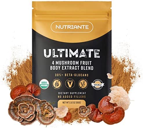 Ultimate Mushroom Master Blend Powder – Double-Extracted, 4 Mushroom Complex with Reishi, Lion’s Mane, Turkey Tail, and Cordyceps – Immune Support Supplement for Optimal Health by Nutriante, 2.12 oz