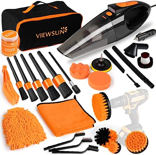 Viewsun 21PCS Car Cleaning Kit, Car Interior Detailing Kit with High Power Handheld Vacuum, Auto Detailing Drill Brush Set, Cleaning Gel, Complete Car Wash Kit Supplies for Deep Cleaning