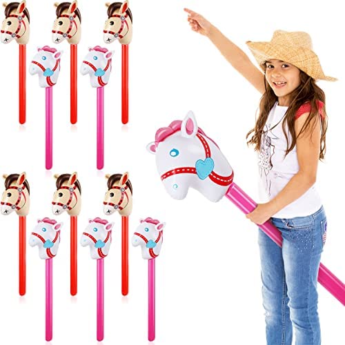 12 Pieces Inflatable Stick Horse Inflatable Horsehead Stick Balloon Cute Horse Sticks Inflatable Horse Cowgirl Party Decorations for Horse Themed Birthday Party Baby Shower,37 Inches(Adorable Style)