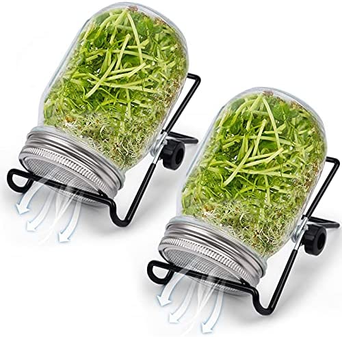 Sprouting Jars with Screen Lids, Microgreens Growing Kit Seed Sprouts Growing Kit Wide Mouth Mason Jar Seed Germination Kit Indoor Sprouter Set for Grow Organic Broccoli Alfalfa Beans (2 Pack)