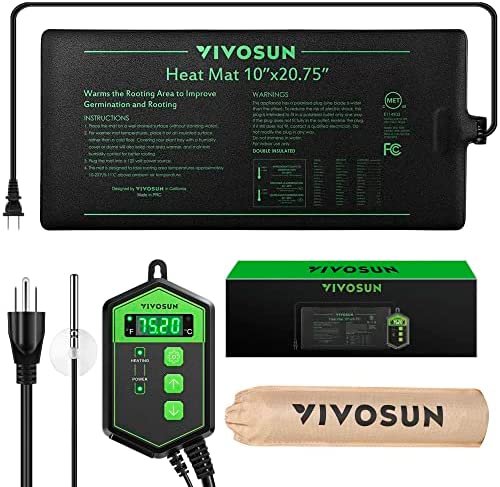 VIVOSUN 10″x20.75″ Seedling Heat Mat and Digital Thermostat Combo Set MET Standard