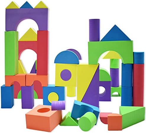 Giant Foam Building Blocks, Building Toy for Girls and Boys, Ideal Blocks Construction Toys for Toddlers, 50 Pieces Different Shapes and Sizes, Waterproof, Bright Colors, Safe, Non Toxic