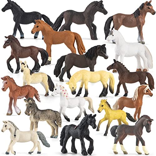 18 Pcs Plastic Horse Figure Toy Set for Kid, 2.5” Miniature Realistic Pony Horse Toy Figurine Farm Animal Toy Gift for Boy Girl, Premium Horse Party Favor Decoration Cake Topper Birthday Pinata